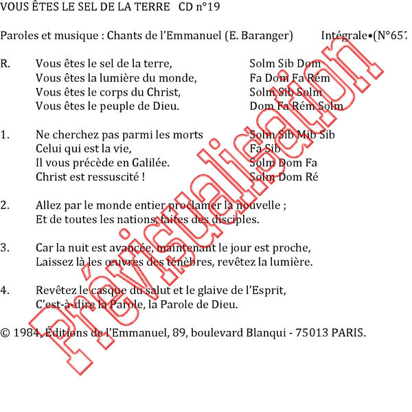 Vous Etes Le Sel De La Terre Communaute De L Emmanuel Ref P000571 Produit Original Editions Emmanuel 06 57 3 59 Eur