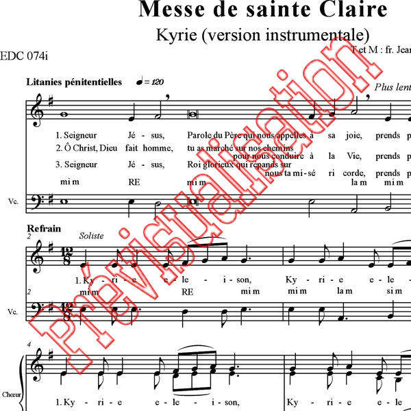 Messe de Sainte Claire Kyrie [ Fr JeanBaptiste du Jonchay Réf P005101